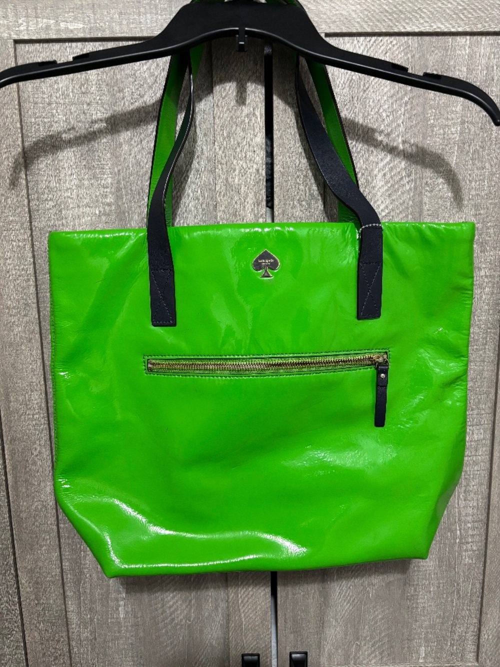 Kate Spade Kelly Green with Navy Blue Bon Shopper Tote Purse